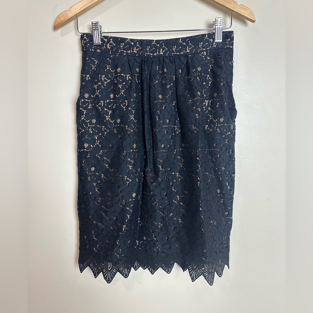 Tara Jarmon 36 Midnight Blue Lace Pencil Skirt
